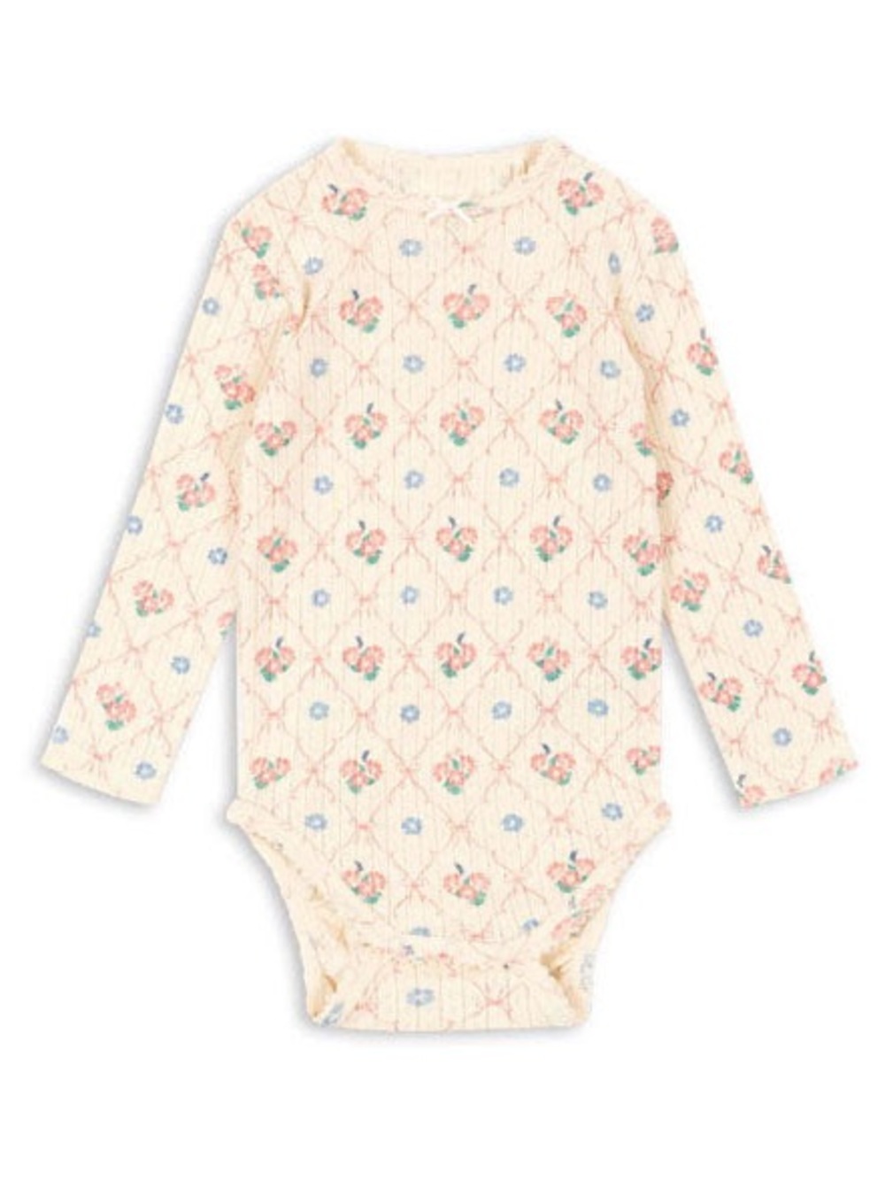 Floral Cable-Knit Long-Sleeve Baby Bodysuit in Cream